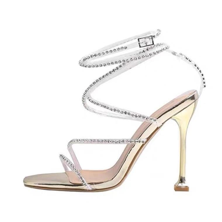 Nightclub new fish mouth rhinestone sandals women's stiletto strap fashion high heel sandals women's trend