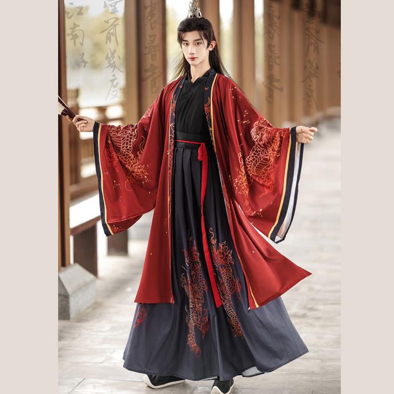 Čínský styl dynastie Wei a Jin Hanfu Límec Kaftan Unisex Rytířské obleky