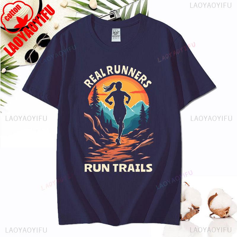 Hiking Leisure T Shirt Run Trails Be Happy Mountain Runner Trail Running Harajuku T-Shirt Men Short Sleeve Cotton Tees Camisetas