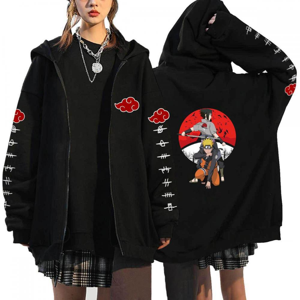 Naruto Men's Cardigan Hooded Sweatshirt Uchiha Itachi Anime Men Women Streetwear Harajuku Akatsuki Hoodies Sweatshirt Clothes