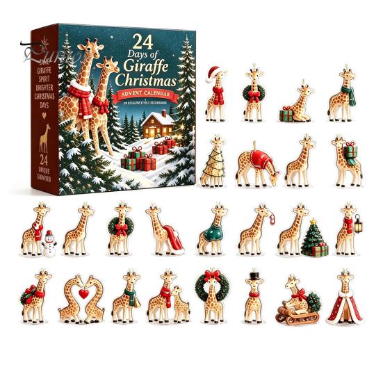 Gifts for Giraffe Lovers 24 Days Christmas Advent Calendar, 2D Acrylic Figure Countdown Kids Holiday Surprise Collectible Animal Ornaments Xmas Tree,