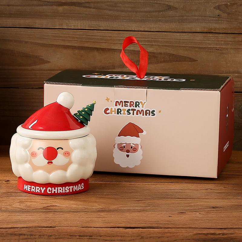 Christmas mug creative Christmas mug Santa with lid spoon cup souvenir water cup gift hand painted