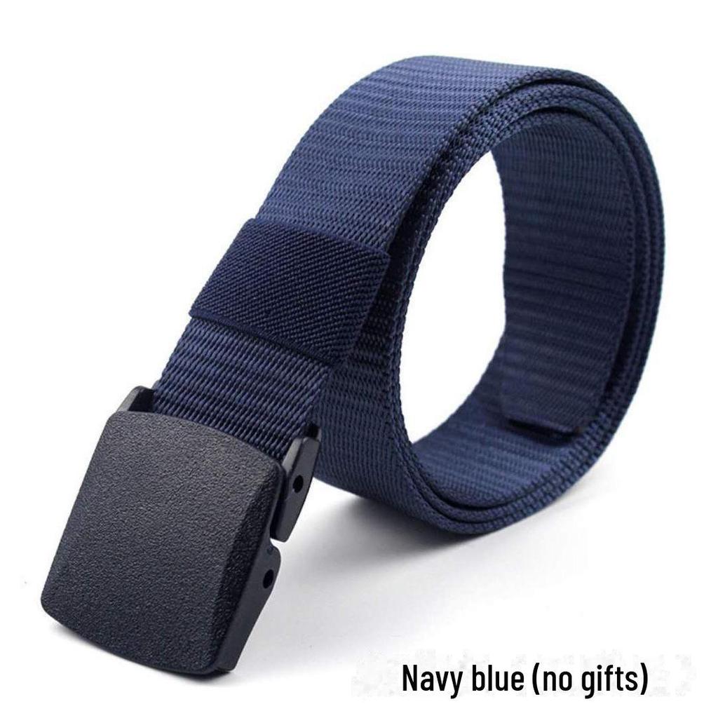 Ikke-metallisk sikkerhetsbelte i nylon med plastspenne, svart lerret og denimforlengelse, for utendørs bruk