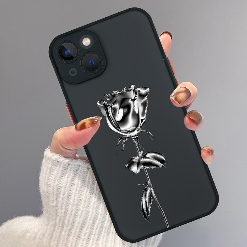 INS Fashion The Silver Rose Phone Case For iPhone 16 15 11 12 14 13 Pro Max Mini X XSMax XR 7 8 Plus SE4 16e Cute Silica Covers