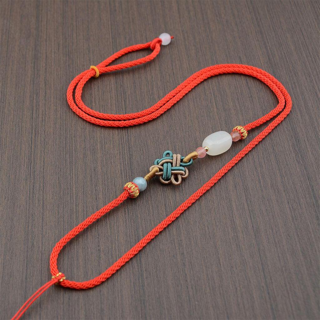 Hand-woven Jadeite Jade Pendant Lanyard with Aventurine Crystal Necklace Rope - Unisex, High-Quality.