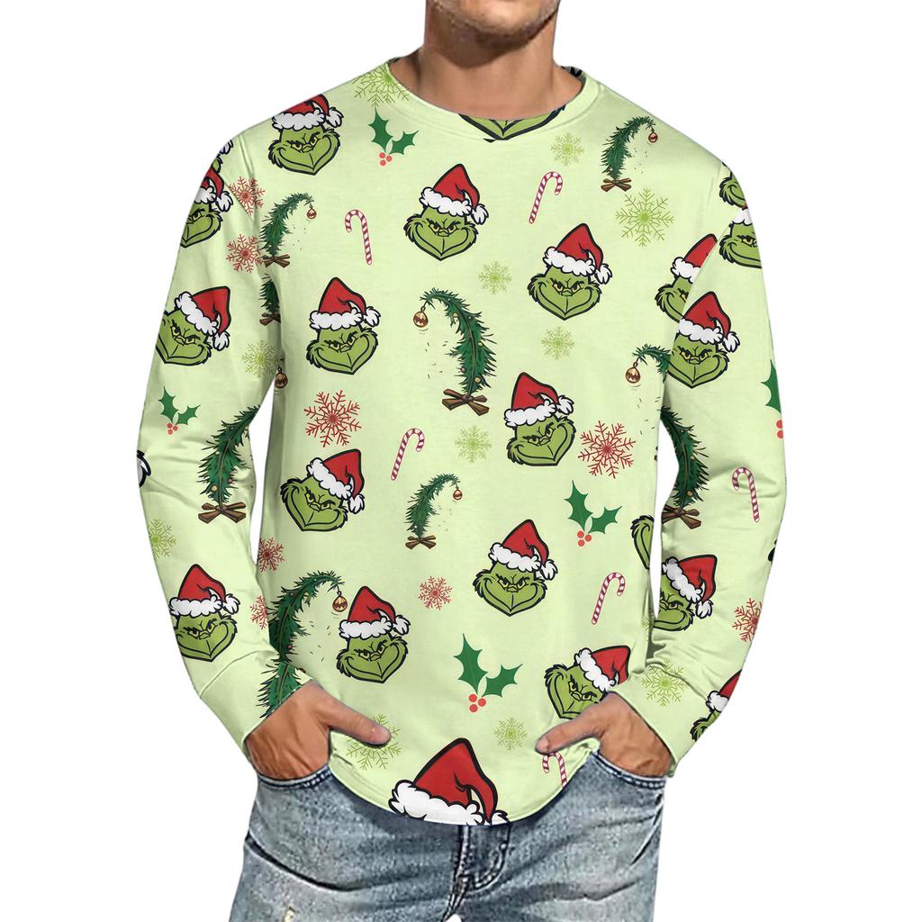Men's Christmas Printed Imitation Cotton Long-sleeved Shirt