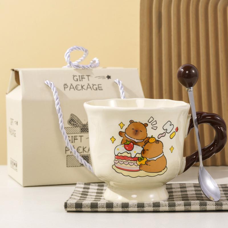 Buddhist Kapibala Ceramic Cup High-Pretty Capybara Mug with Spoon Cute Student Water Cup Couple Souvenir