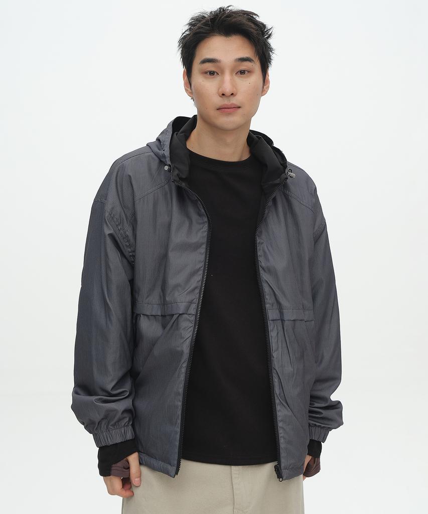 Placestudioman Check Authentic Hooded Reversible Oversized City Windbreaker Jacket [Charcoal]