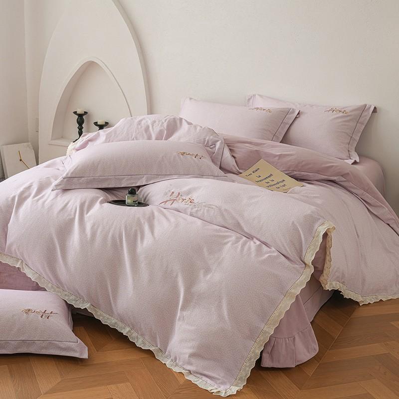 100% Cotton Brushed Bedding Set French Lace Embroidered Soft Breathable All Season Bed
