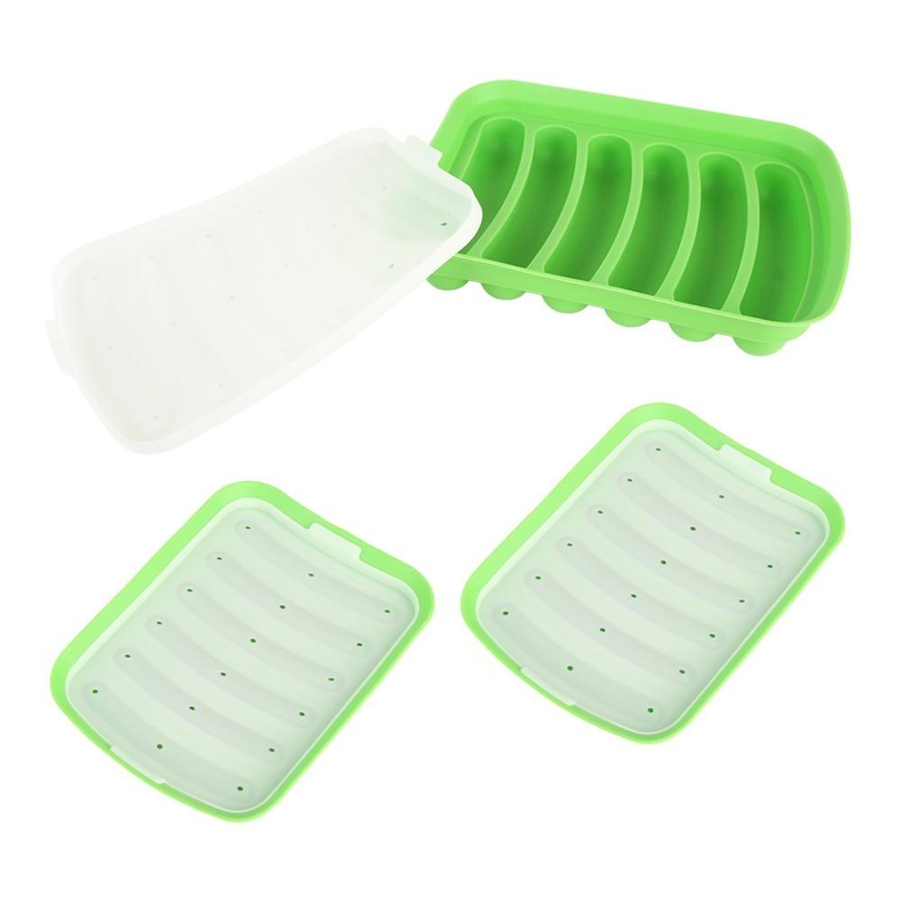 3pcs 6 Cavity Hot Dog Mold With Vented Lid Ham Making Tray  Home Kitchen Baking зелёный
