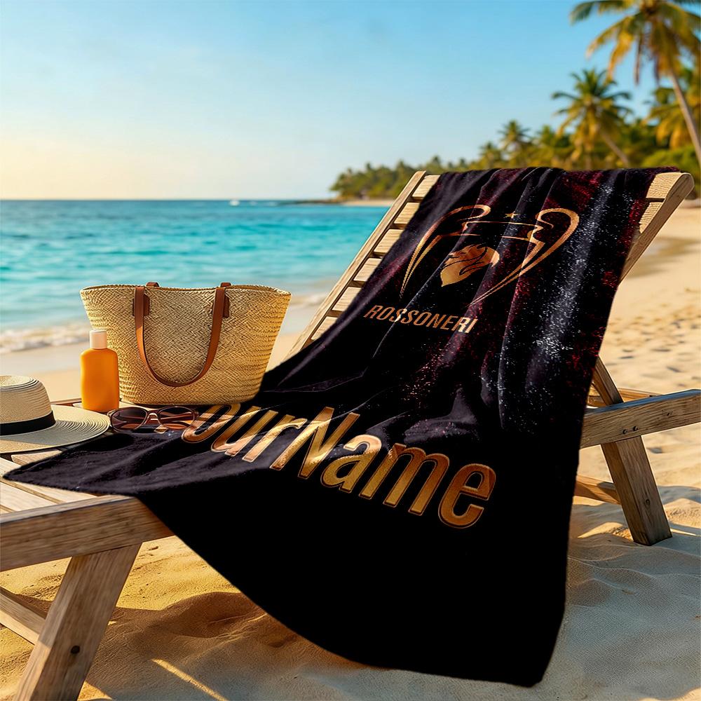 Ac Milan Personalized Text Beach Towel Super Soft Microfiber Quickdry Fabric Suitable for Swimming Gym Camping Yoga Vacation