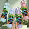 1PC Bright Color Monster Truck Cartoon Print 750ml Color Plastic Sports Water Bottle Leakproof Flip Straw Lid Suitable for Sports Office Home Use