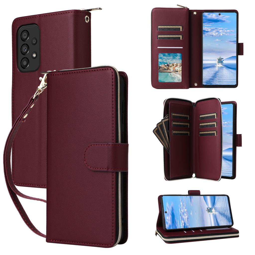R20 Für Samsung Galaxy A33 5G Hülle Reißverschluss PU Leder Handyhülle mit Handschlaufe