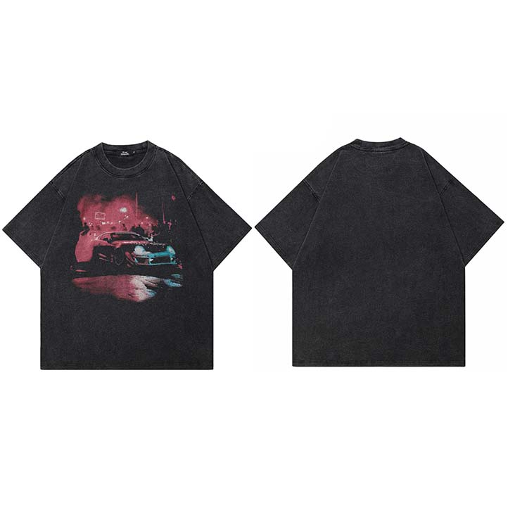 

Hip Hop Retro Washed Black TShirt Streetwear Vintage Graphic Racing Car T Shirt Cotton Unisex Tshirt Men Tops Tees YK S