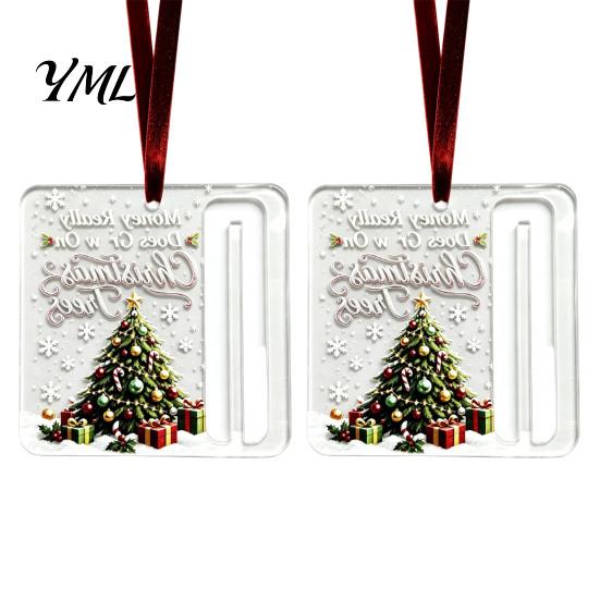 Customizable Holiday Gift Holders 2Pcs Christmas Cash Holder Ornament, Acrylic Money Hanging Decor with Santa Claus Ornaments Snowman Design,