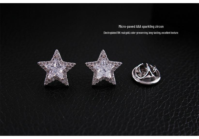 Elegant Star Crystal Lapel Pin for Men and Women - Micro-Paved Zircon Collar Accessory