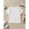 European sizes Girls' Pure Round Neck Short-Sleeve T-Shirt Features a Cute Heart Pattern, Designed for a Relaxed And Comfortable Fit