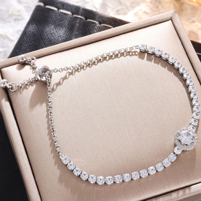Charm Female White Zircon Stone Round Bracelet Cute Gold Color Adjustable Wedding Jewelry For Women