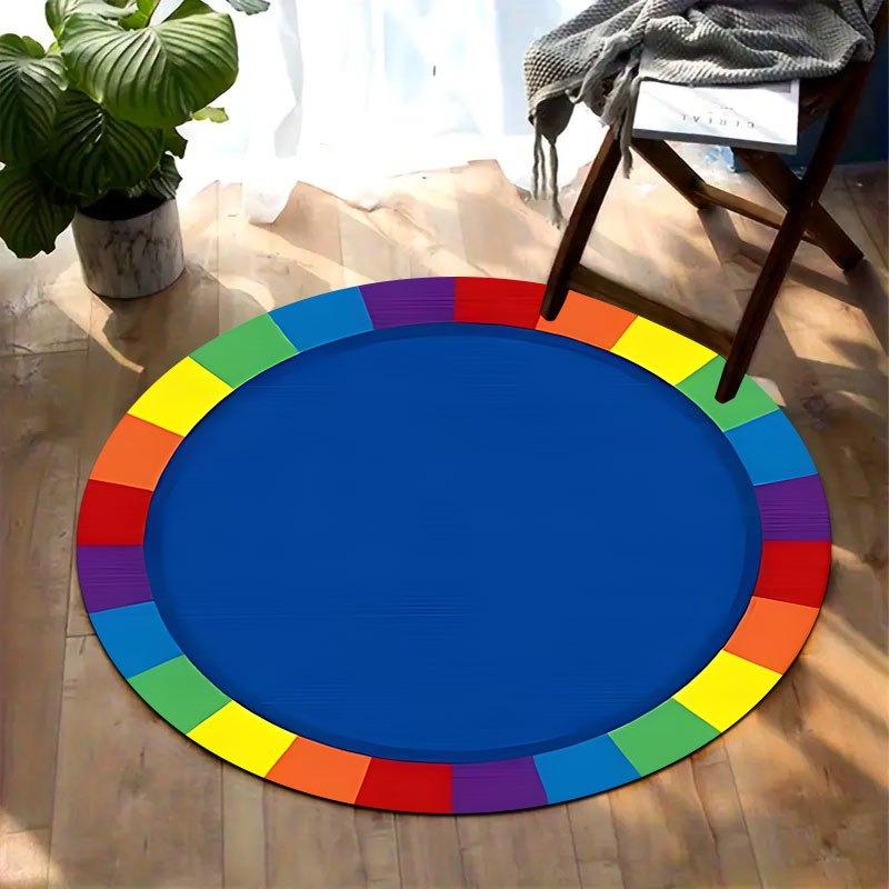 

Rainbow border pattern Flannel-printed round floor mats are slip-resistant Suitable living room bedroom terrace garden carpets 60cm x 60cm