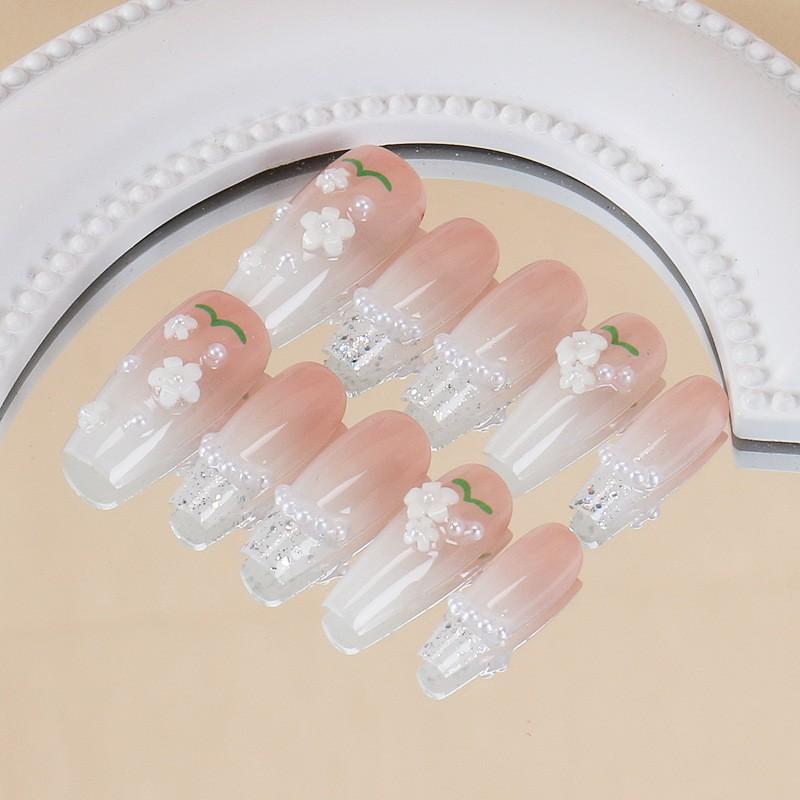 Ins Style Press On Nails Butterfly Pearl Handmade Fake Removable Women
