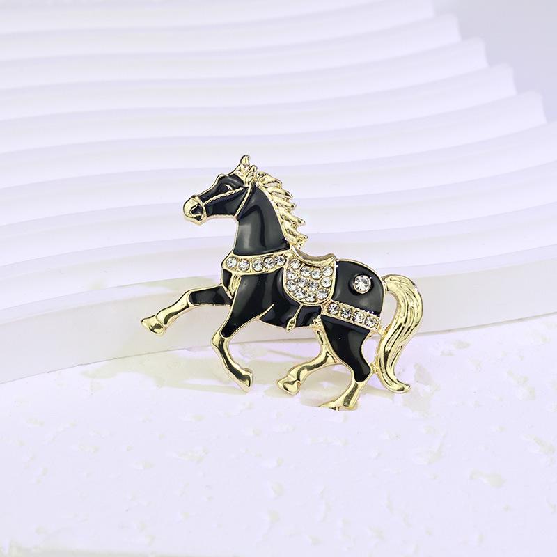 Creative Rhinestone Drip Glaze Little Horse Brooch - Exquisite Lapel Pin for Suit Coats