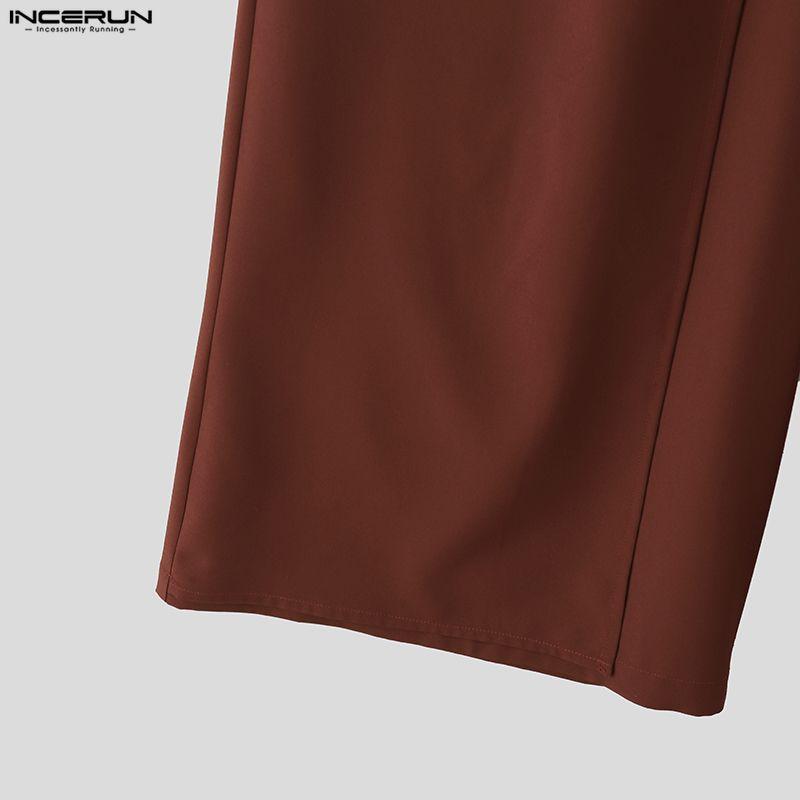 INCERUN Men Drawstring Elastic Waist Casual Long Wide Legs Pants Trousers