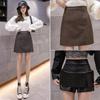 2026 Autumn/Winter Matte Frosted Coffee PU High Waist A-Line Midi Skirt