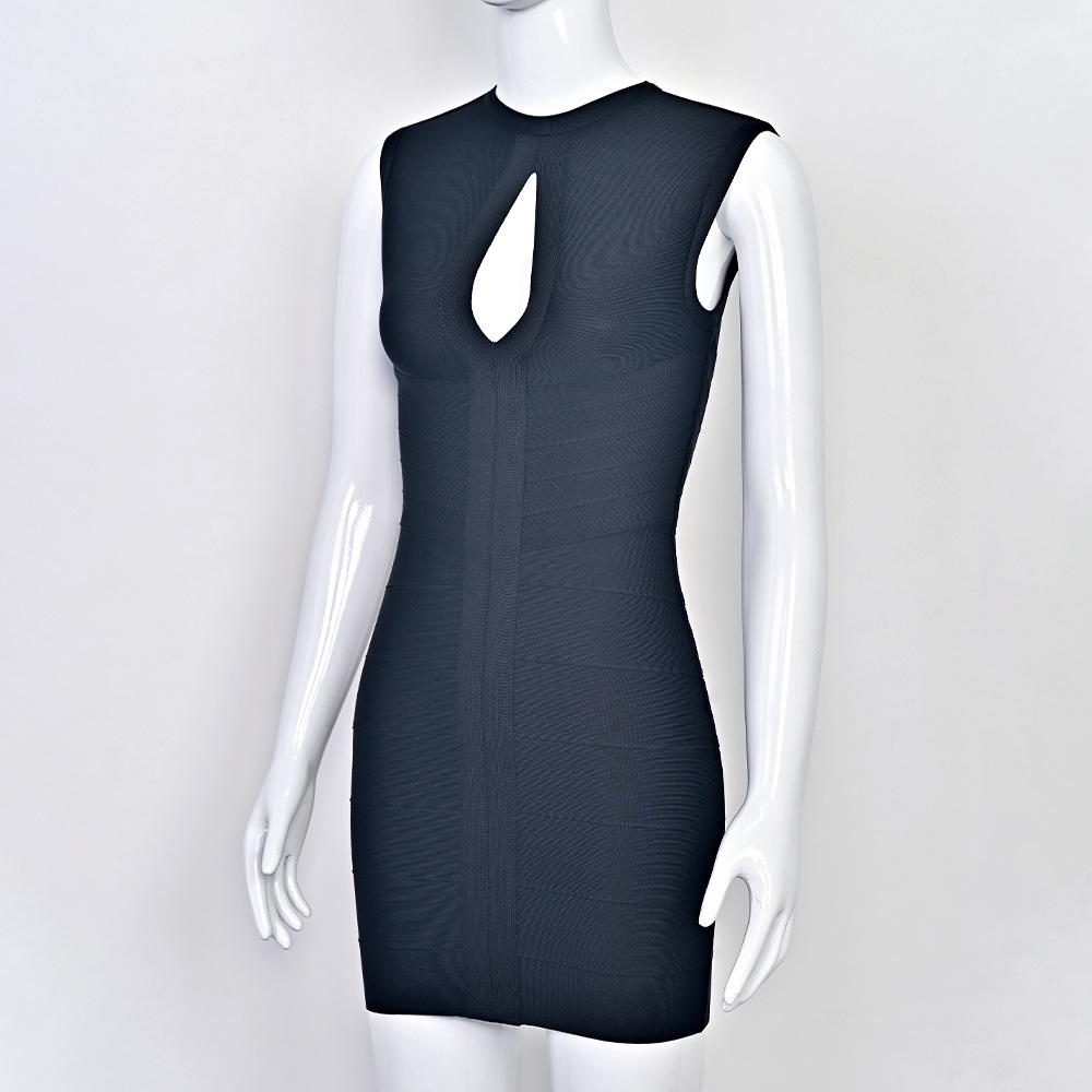 Elegant Sleeveless Burgundy Striped Bandage Dress - Low Cut & Stretchy Women's Fashion