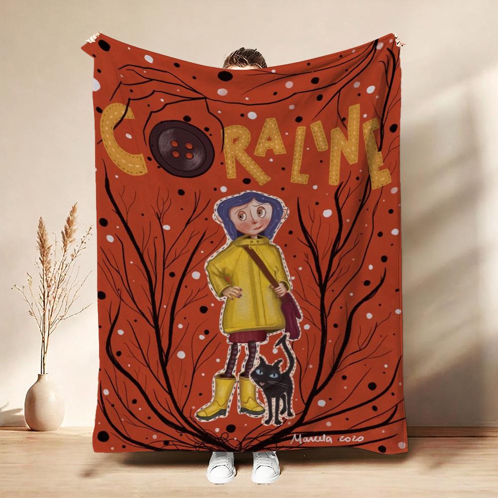 Mysterious Stop Motion Fantasy World Coraline Flannel Printed Blanket Thick Soft Fleece Blanket For Camping Travel Home Decor Holiday Gift