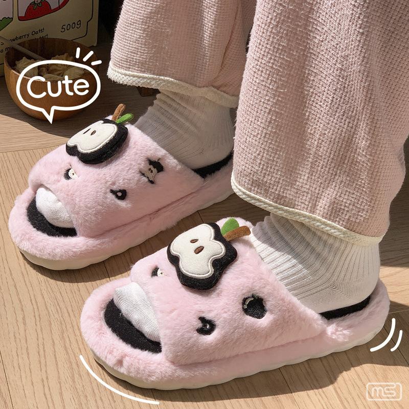 Apple Cotton Slippers Autumn and Winter Home Non-slip Season Indoor Couple Cotton Mop Warm Home Fluffy Slippers