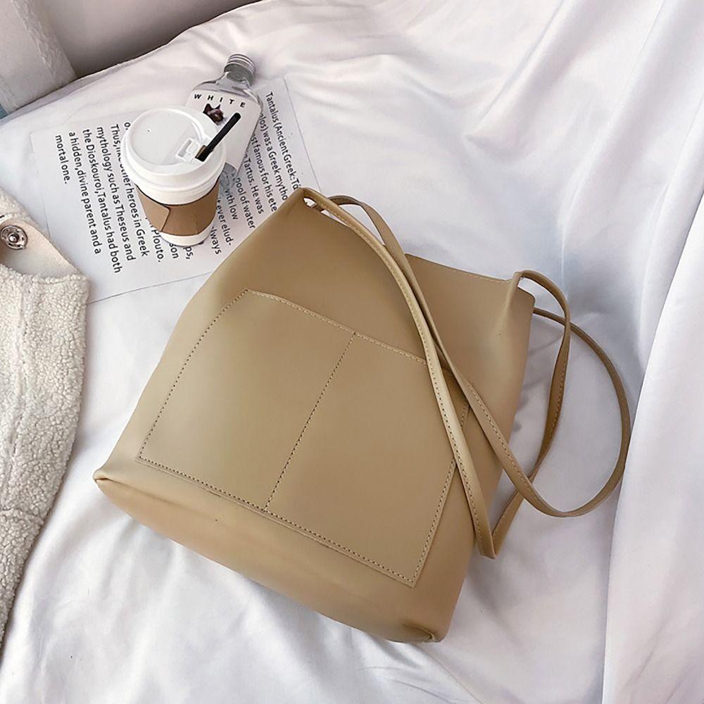 PU Leather Shoulder Bucket Bags Large Capacity Korean Style Tote Bag  Women Girls