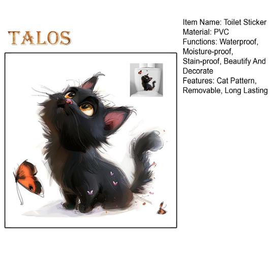Autocolant de Toaletă Fluture Pisică Neagră PVC Impermeabil Removabil Autoadeziv Artă de Perete pentru Camera de Zi Baie Desen Animat Pisoi Decor Capac Toaletă Decal