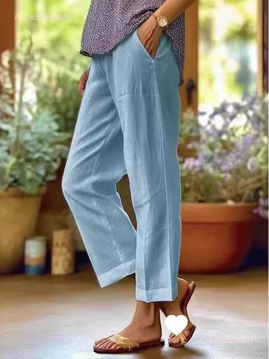 2026 Women's Loose Cotton Linen Elastic Waist Casual Pants with Pockets