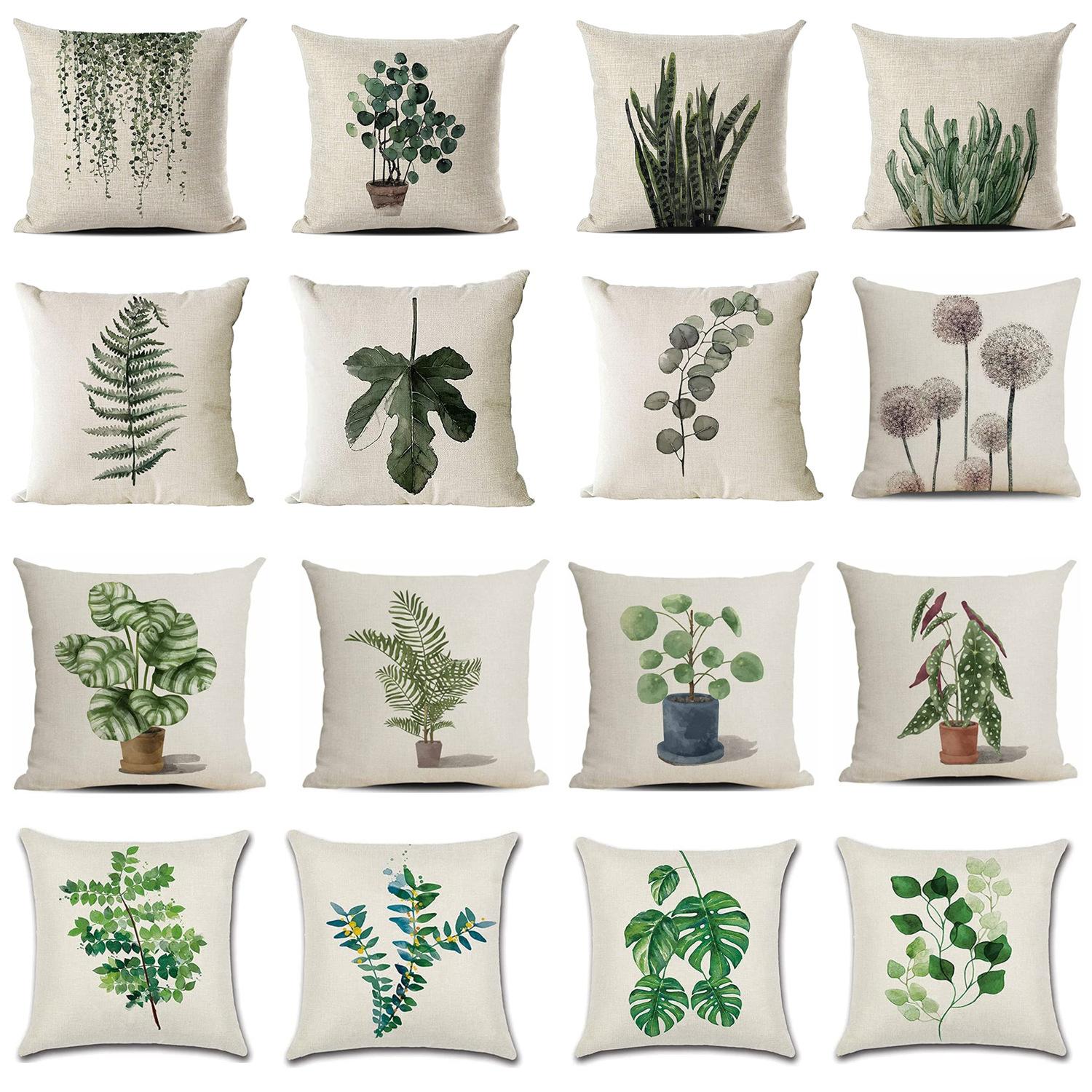 Writing A Notebook Unisex Green Simple Modern Leaves Tropical Plant Series Linen Pillowcase Nordic Small Fresh Style Cushion Cover