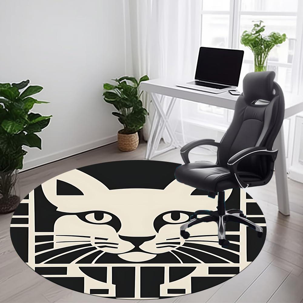 1PC Cat Pattern Office Round Area Rug, Mat Suitable For Office, Under Office Chairs Bedroom Living Room Home Decor, Room Deco