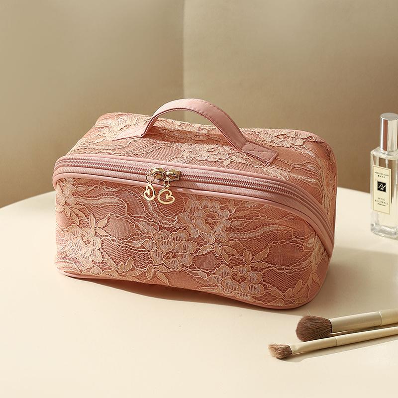 Lace Mesh Women's Makeup Bag Large Capacity Cosmetic and Jewelry Organizer Bag Zipper Square Portable Toiletry Bag
