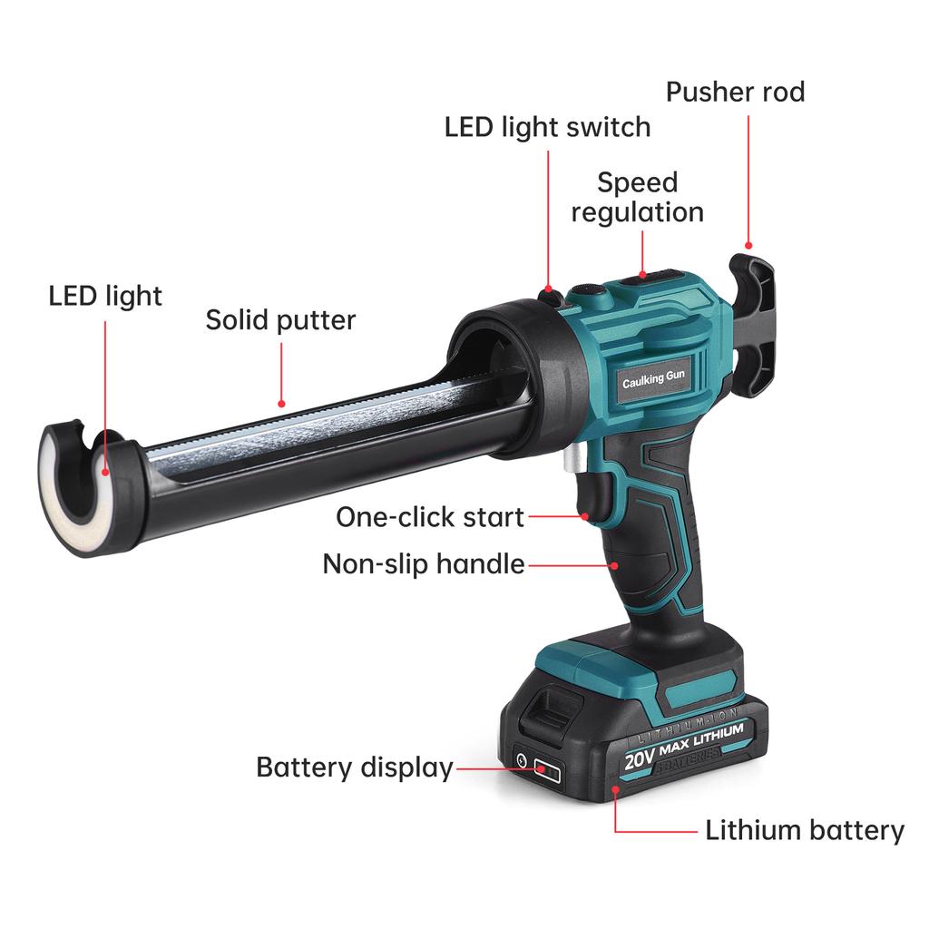 Cordless Caulking Machine 20V Hand-held Cordless Electric Caulking Tool Kit 4   Speeds for Filling Sealing Comes with Battery and   LED