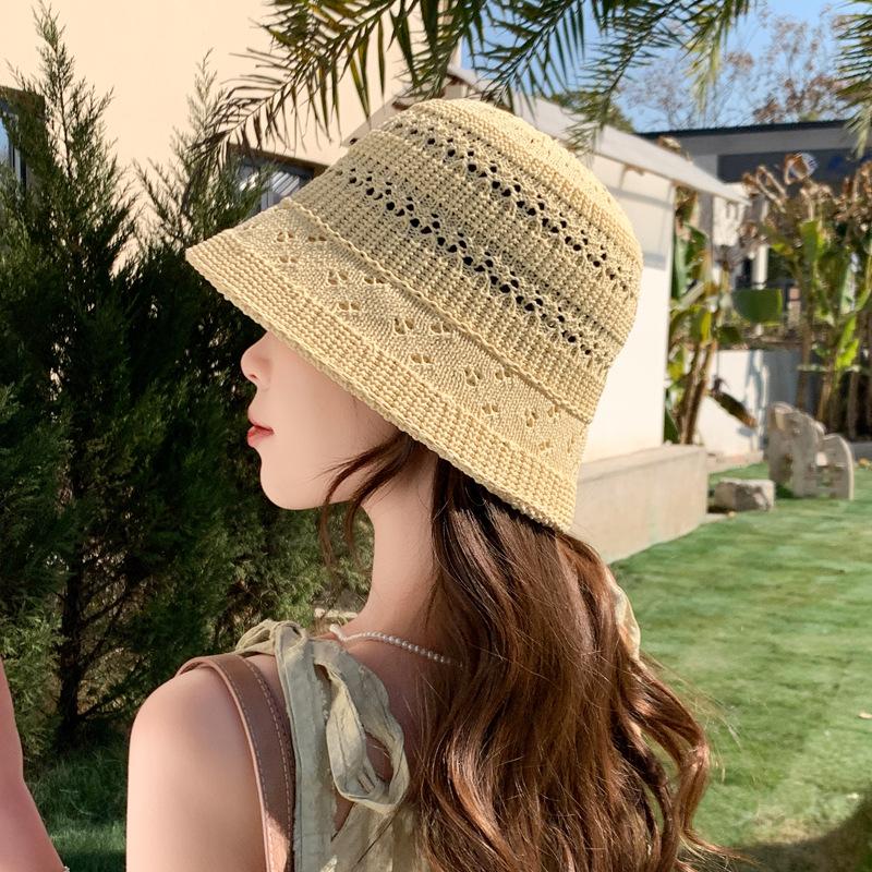 

Полая панама весна и лето тонкая дышащая солнцезащитная панама от солнца показывает лицо тренд уличная мода шляпа-ведро M（56-58cm）