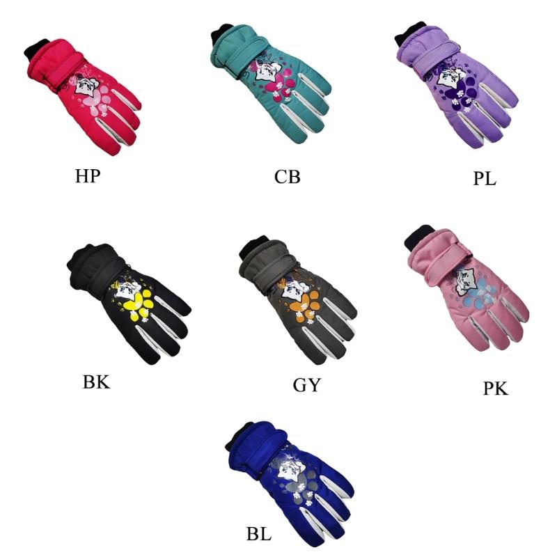 Gants de Ski pour Enfants Hiver Imperméables Motif Dessin Animé Mignon Gants de Neige Chauds pour Garçons Filles Enfants 5-10 Ans