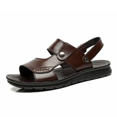 Fashion Men's Genuine Leather  Sandals Solid Color Men Summer Shoes Casual Comfortable Open Toe Sandals Soft Beach Shoes Plus Size 45
