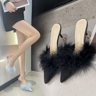 Fashion ZANPACE Women Slippers Joker Women's Shoes New High Heel Slippers Fashion Pointed Toe Ladies Slippers Suede Slide Flip Flops