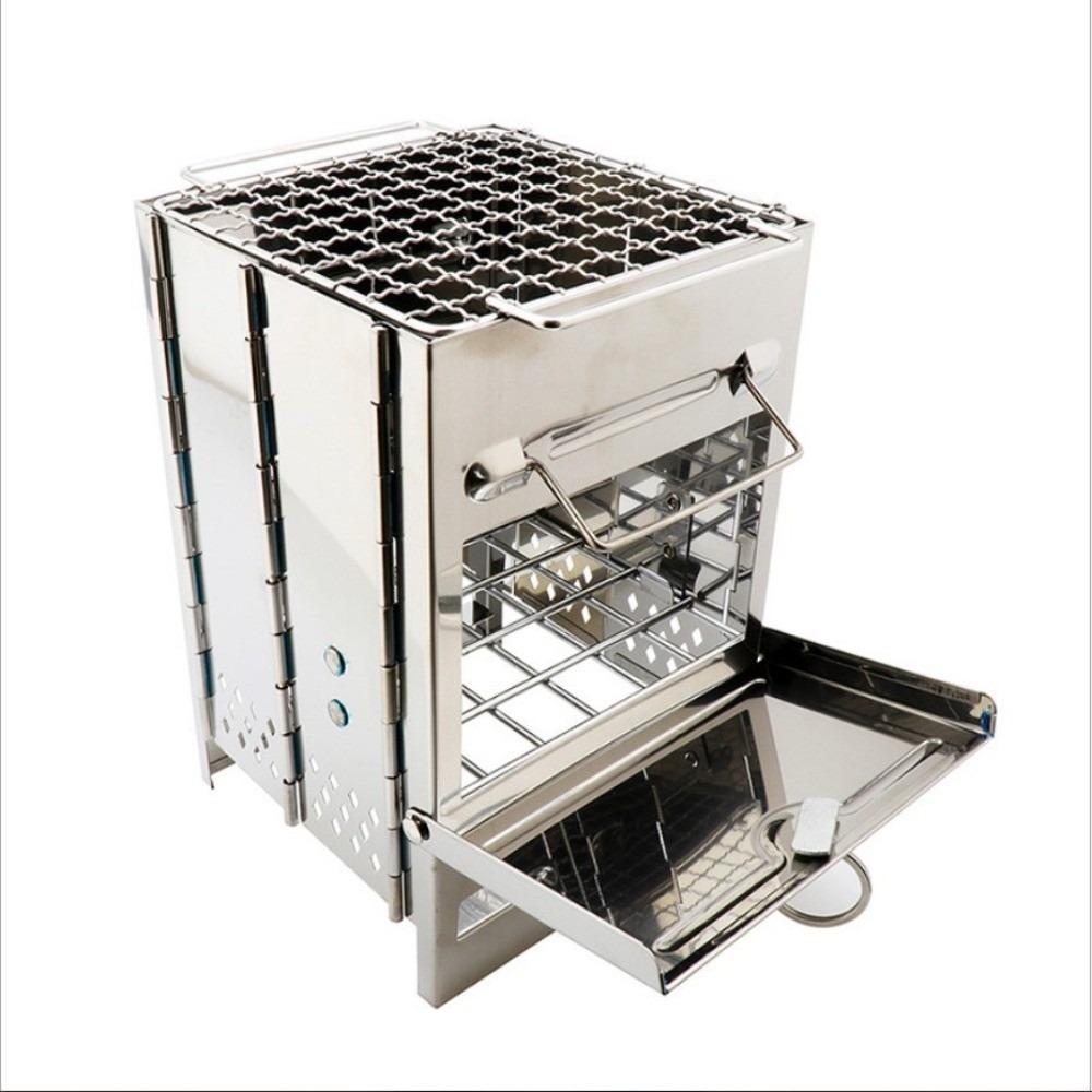 Stainless Steel Folding Camping Wood Stove Portable Backpacking BBQ Grill  Backyard