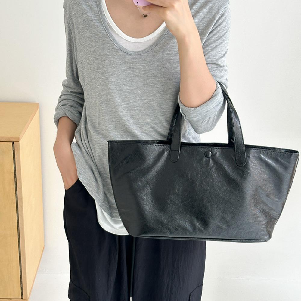 Korean Style Silver Tote Bag for Women Large Capacity Leather Handbag Casual Office Commuter Bag Luxury Shopper Handbags