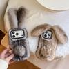Einfarbige Plüsch-Hasenohren-Handwärmer-Handyhülle für iPhone 14/15/16/17 Pro Max - Herbst- & Winterkollektion