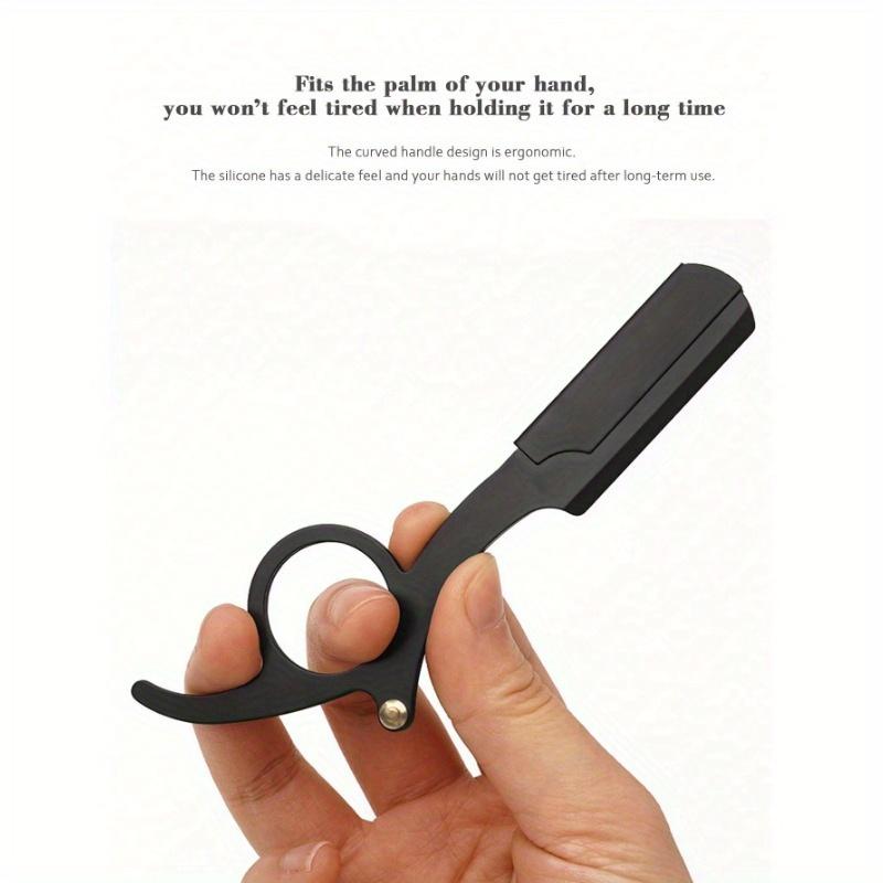 1pc Stainless Steel Men's Manual Thumb Shaving Razor With Razor Stand New Model Shaver Kit With Double-Edged Folding Razor Blade For Shaving, Trimming
