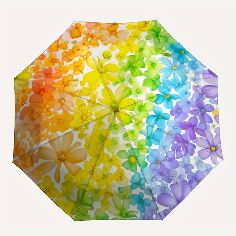 

1pc Floral Rainbow Pattern Automatic Folding Umbrella - Portable Foldable Design with 8 Ribs, Durable Plastic & Iron Frame, Casual Outdoor A