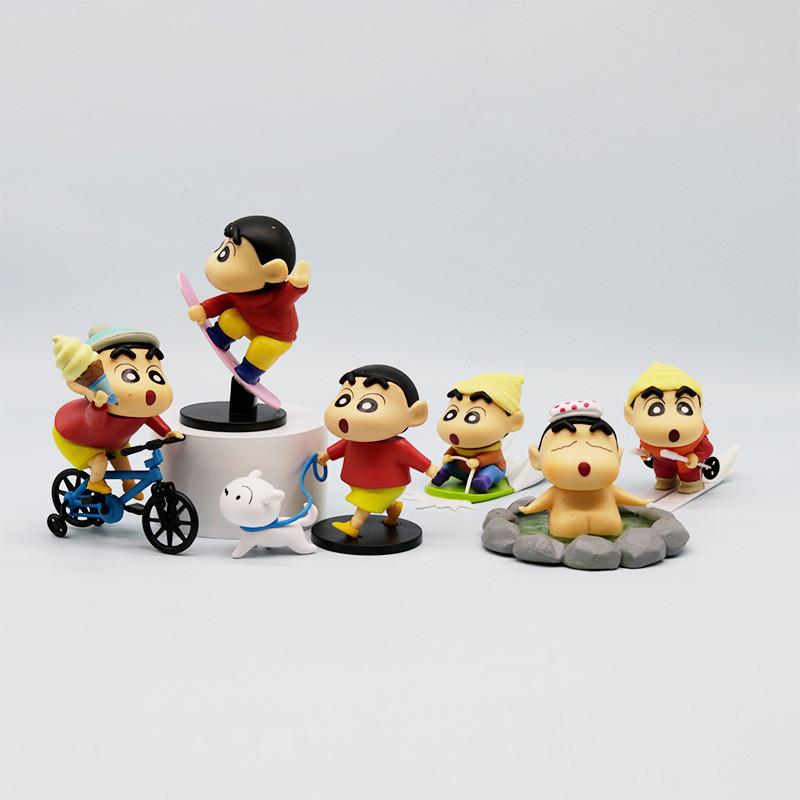 Cute Crayon Shin-chan Pvc Model Set Featuring Shinnosuke In Playful Outdoor Scenes
