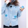 Dimanaf 2025 Autumn Jacket Women Sweaters Coat Embroidery Wadded Coat Cardigan Knitting Pockets Blue Pink Sweater