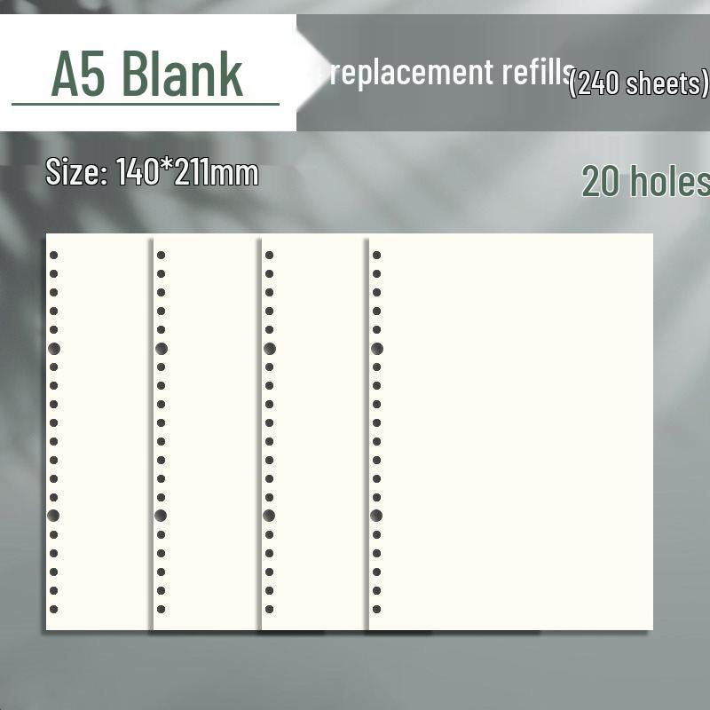 B5 Loose-Leaf Notebook Refill with 26-Hole and A5 Detachable Loose-Leaf Paper, 20-Hole Horizontal Line Grid for Exam Prep.