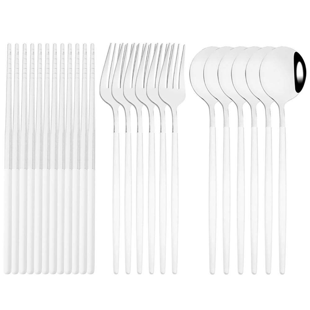 Luxury Chopsticks Knife Fork Spoon Cutlery Set 18/24 Pcs White Gold Dinnerware Set Stainless Steel Flatware Korean Tableware Set